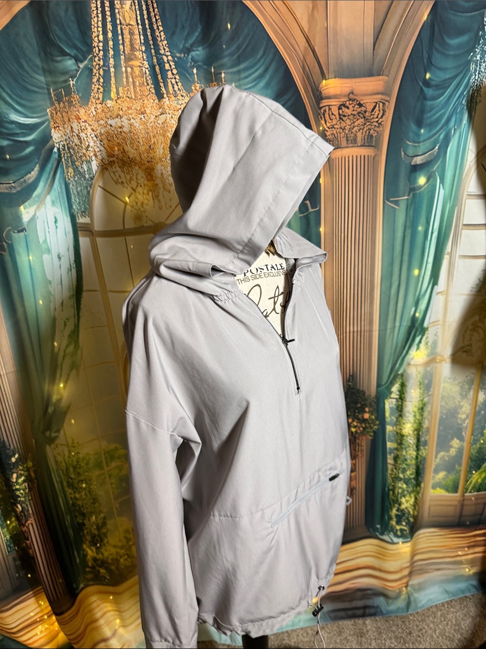 Nine West Active Lightweight Gray Taupe Hooded Half-Zip Pullover M